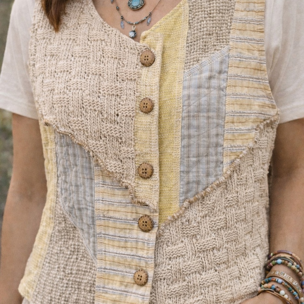 Vintage Beige and Yellow Knit Vest